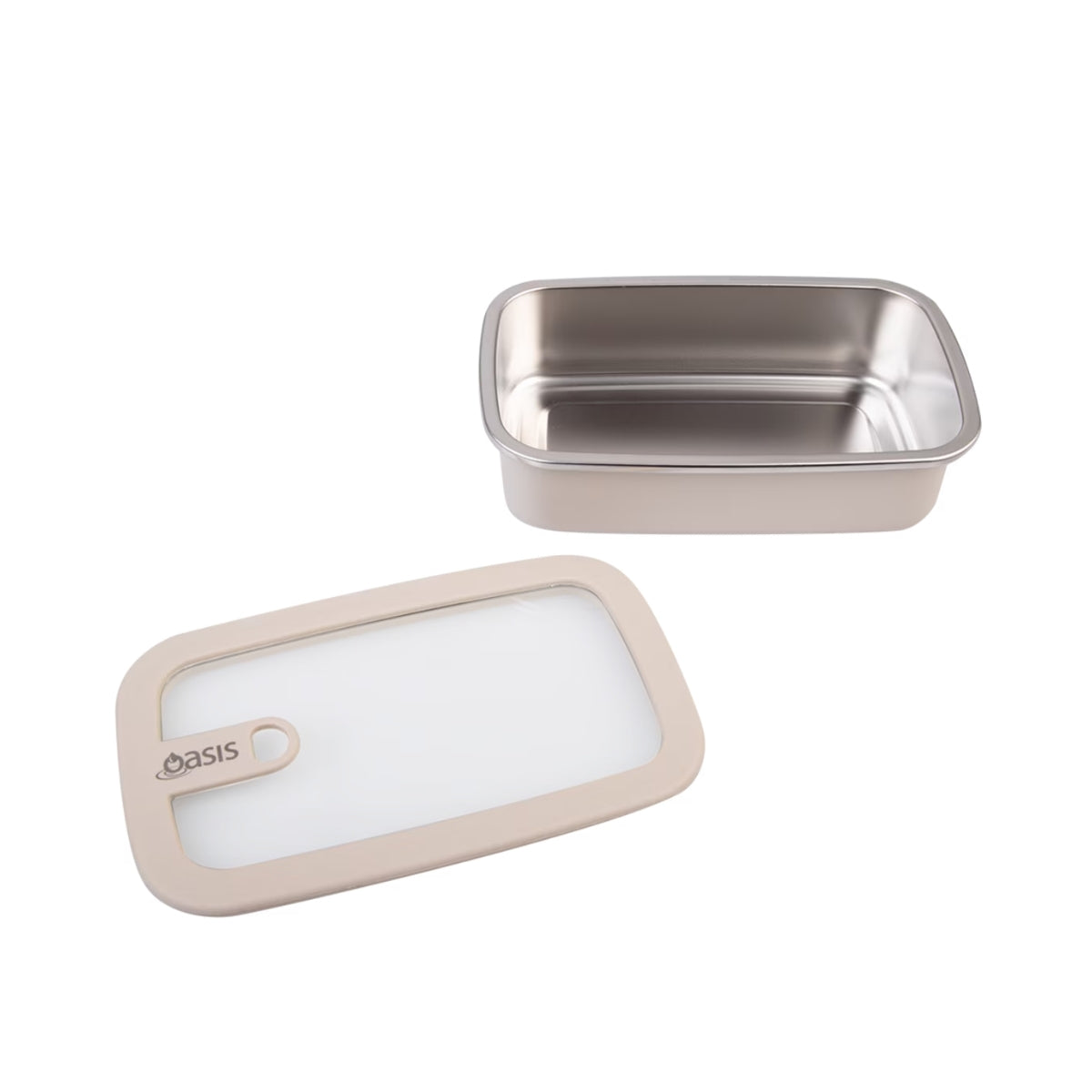 Oasis Microwave Safe Rectangular Stainless Steel Container 700ml - Oat
