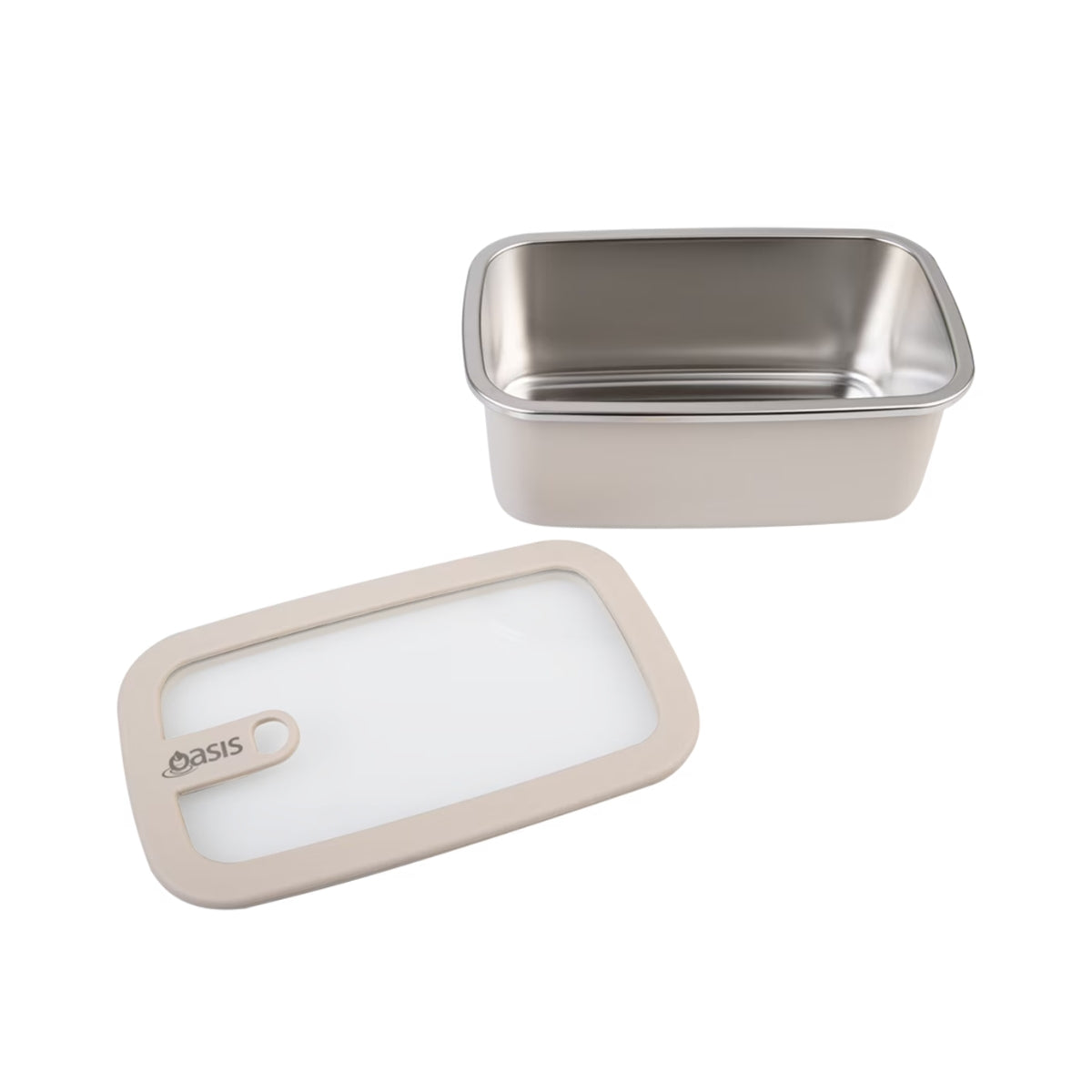 Oasis Microwave Safe Rectangular Stainless Steel Container 1.1L - Oat