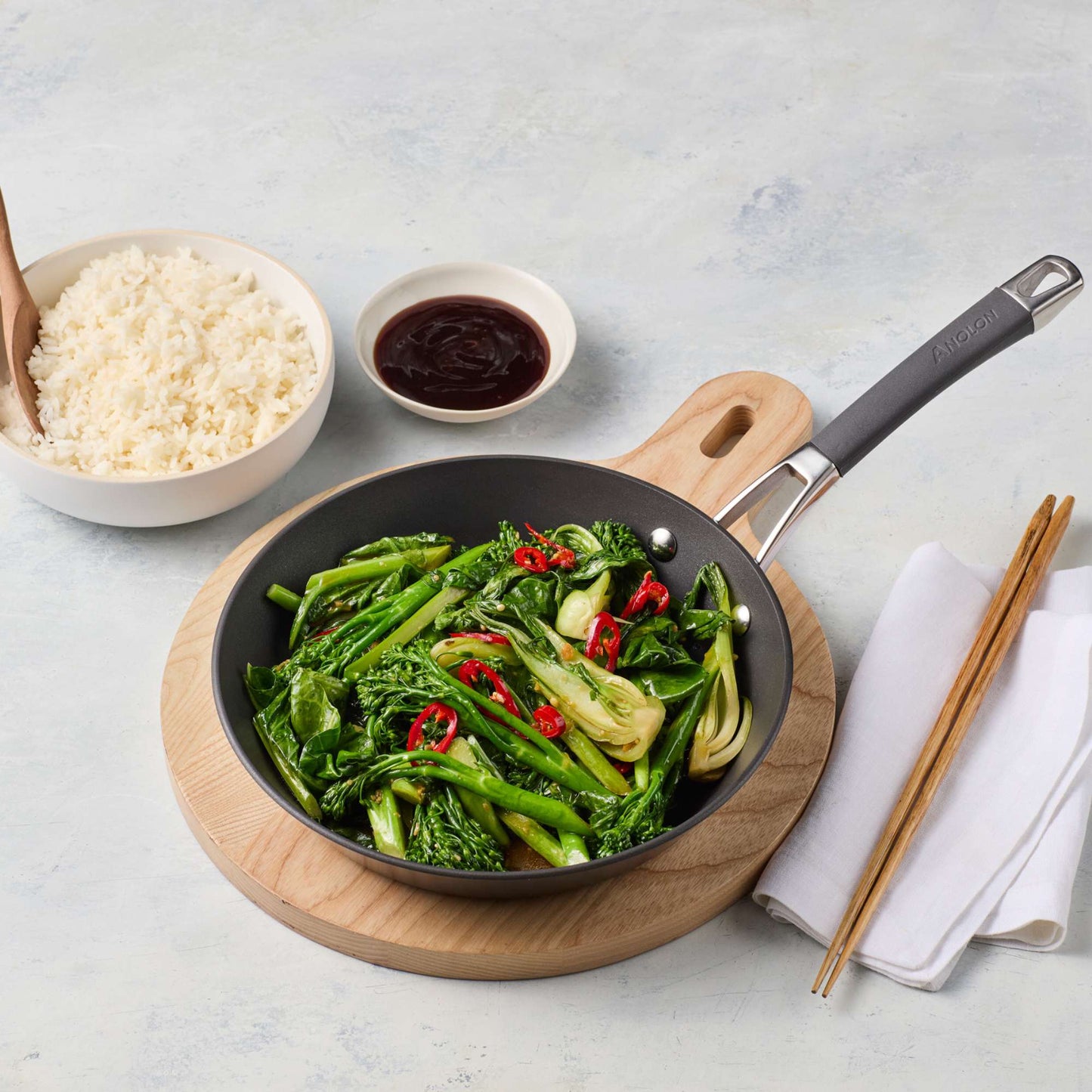 Anolon Endurance+ 20cm Open French Skillet Broccolini Stir Fry