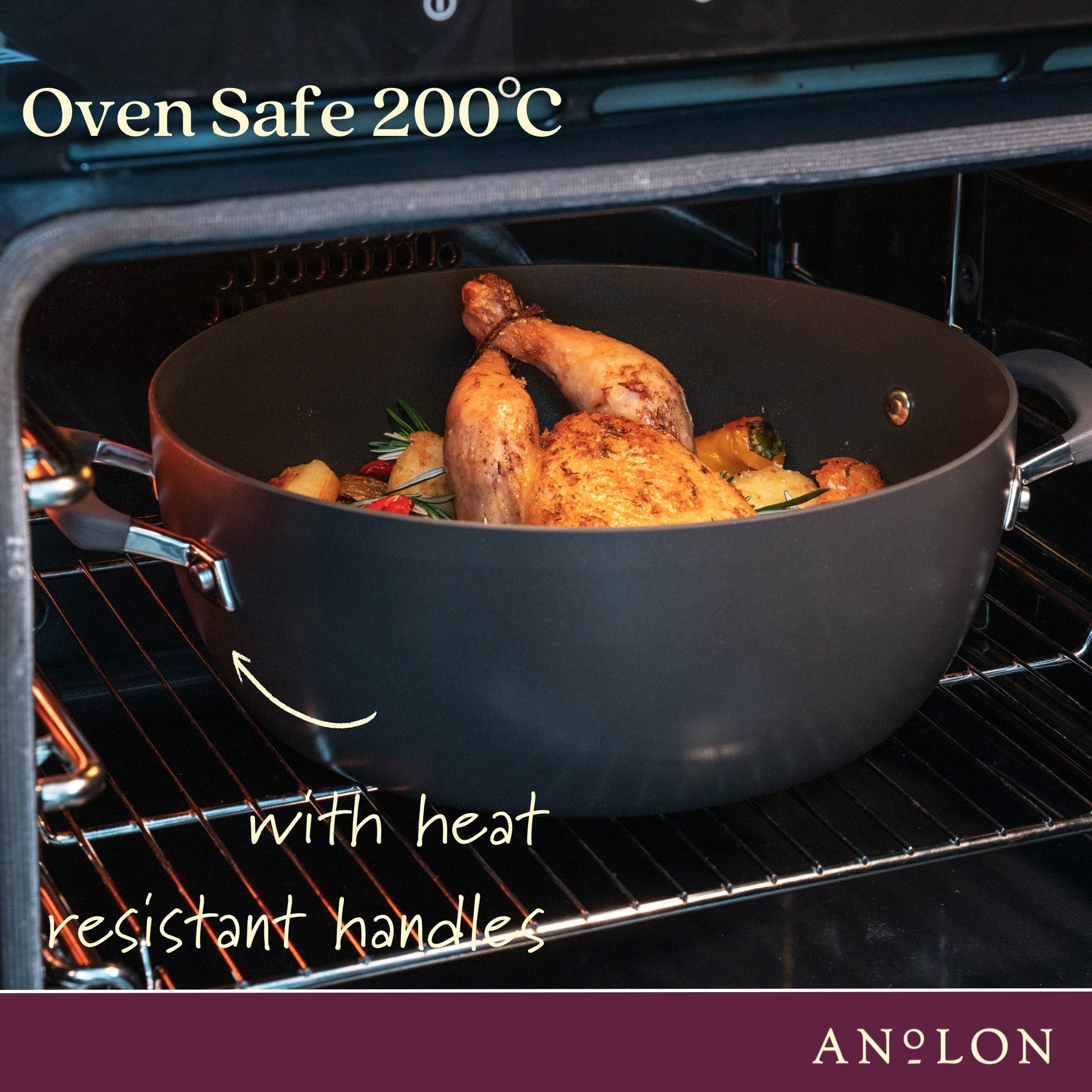 Anolon Endurance+ Oven safe to 200 Degrees Celsius