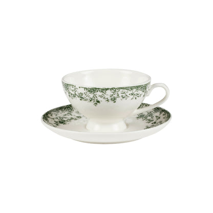 Casa Domani Rosetta Demi Cup & Saucer 90ML Set of 2 Antique Green Gift Boxed