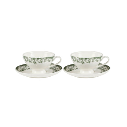 Casa Domani Rosetta Demi Cup & Saucer 90ML Set of 2 Antique Green Gift Boxed