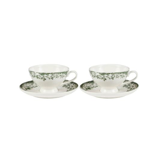 Casa Domani Rosetta Demi Cup & Saucer 90ML Set of 2 Antique Green Gift Boxed