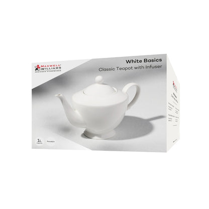 Maxwell & Williams White Basics Classic Teapot With Infuser 1L Gift Boxed