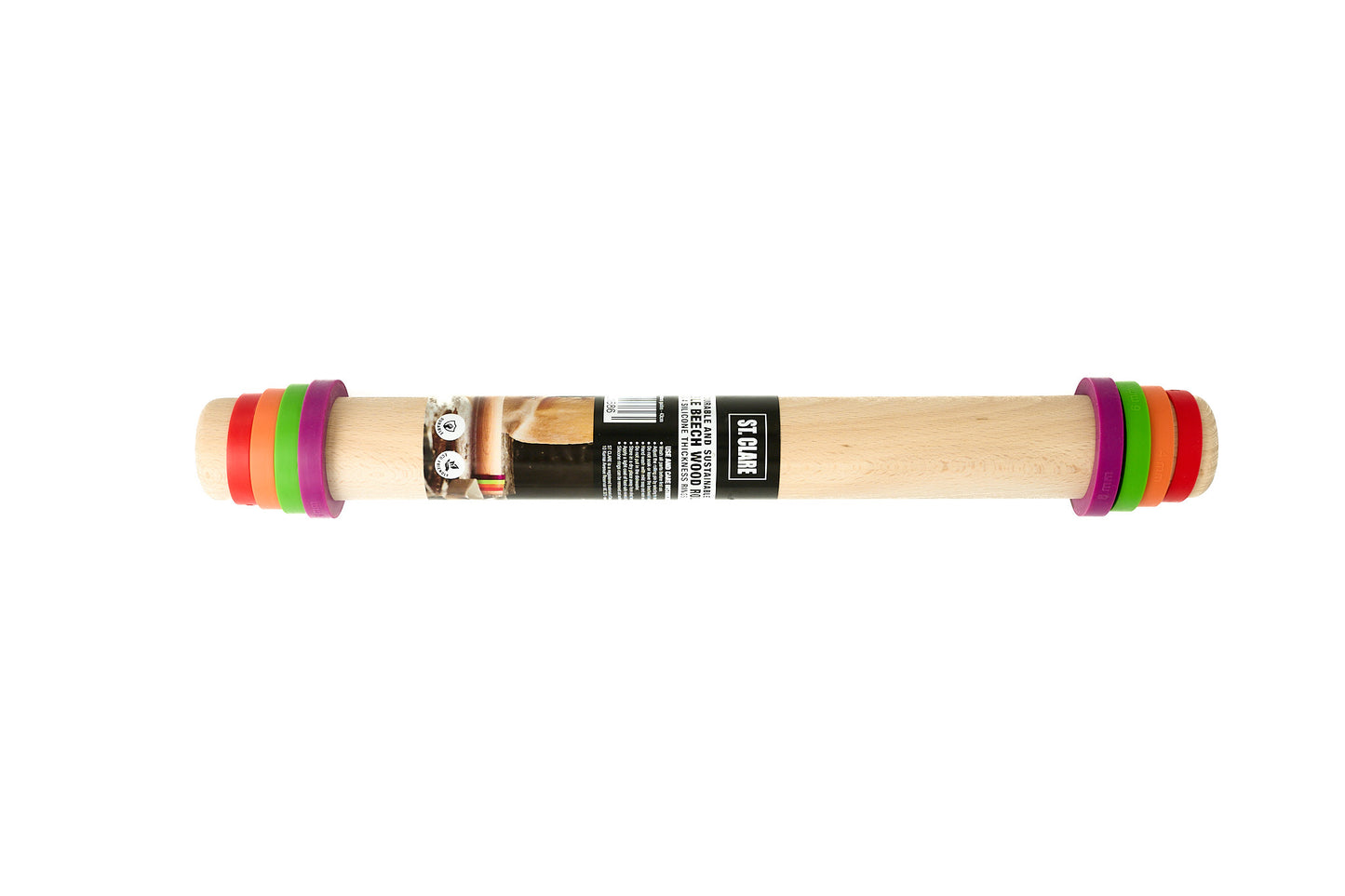Beechwood Rolling Pin 43cm with Silicone Thickness Guides