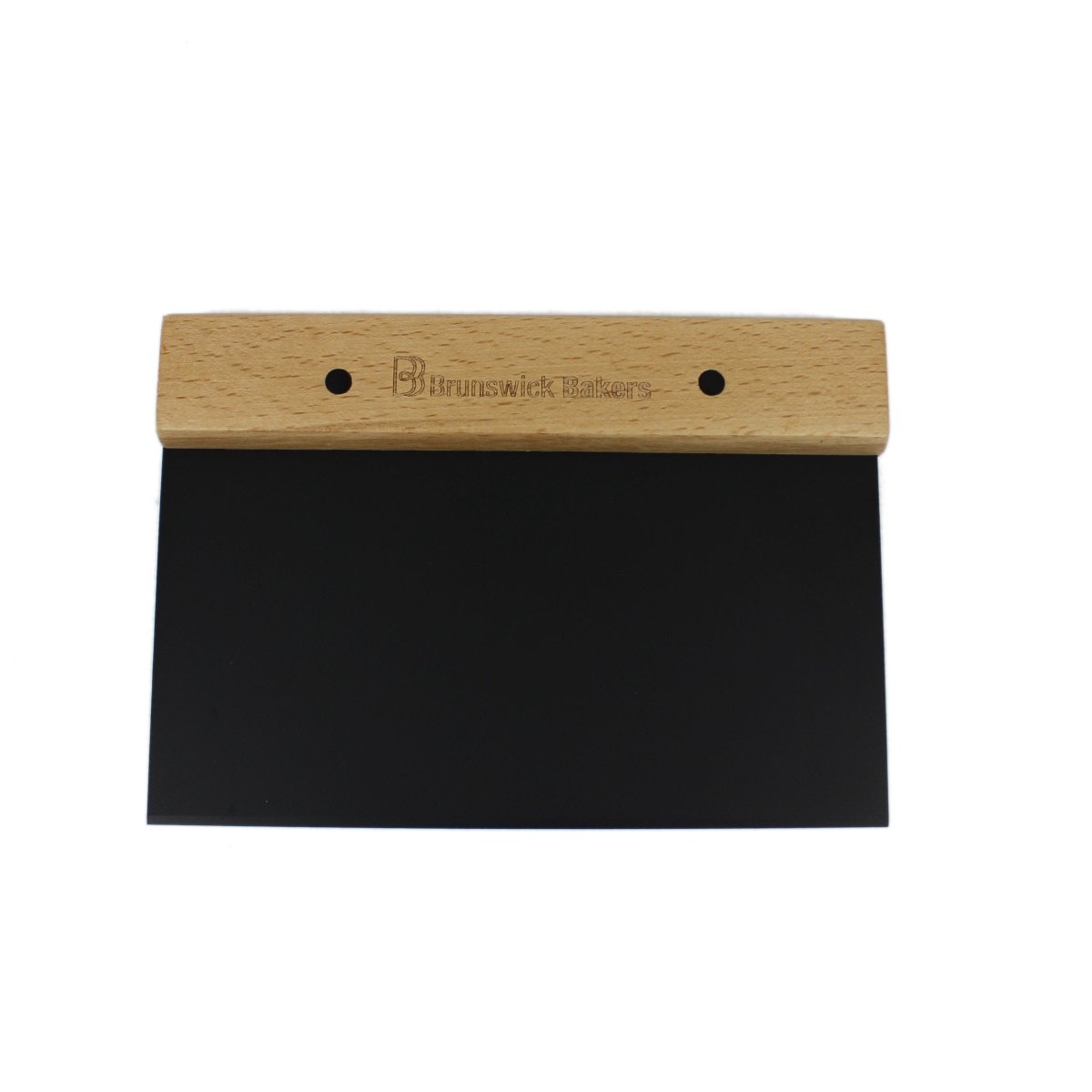 Brunswick Bakers Black Stainless Steel Dough Scraper with Oak Handle 14x20