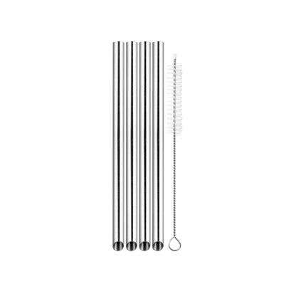 Bubble Tea Straws with Cleaning Brush - Stainless Steel - Set of 4