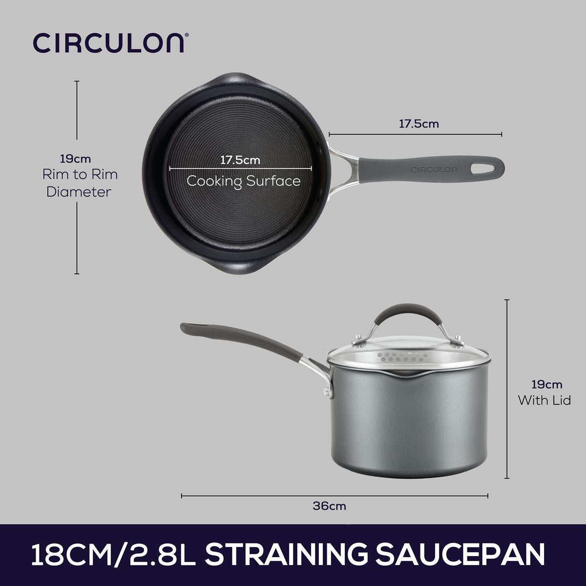 Scratchdefense A1 18cm 2.8L Covered Saucepan featuring product dimensions 