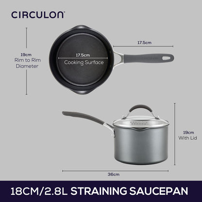 Scratchdefense A1 18cm 2.8L Covered Saucepan featuring product dimensions 