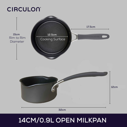 Circulon Scratch Defence A1 14cm 0.9L Milkpan featuring dimensions 