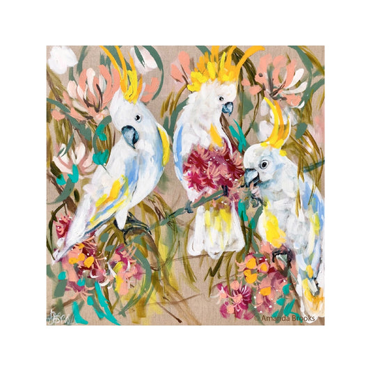 Lilli Rock Amanda Brooks Cockatoos and Gum Coaster Set 11x11cm Set of 4 Coasters