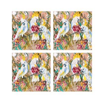 Lilli Rock Amanda Brooks Cockatoos and Gum Coaster Set 11x11cm Set of 4 Coasters