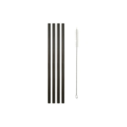 Cocktail & Co Reusable Wide Straw With Brush Set of 4 Black Gift Boxed