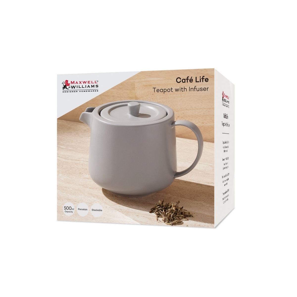 Cafe Life Teapot With Infuser 500ML Grey Gift Boxed