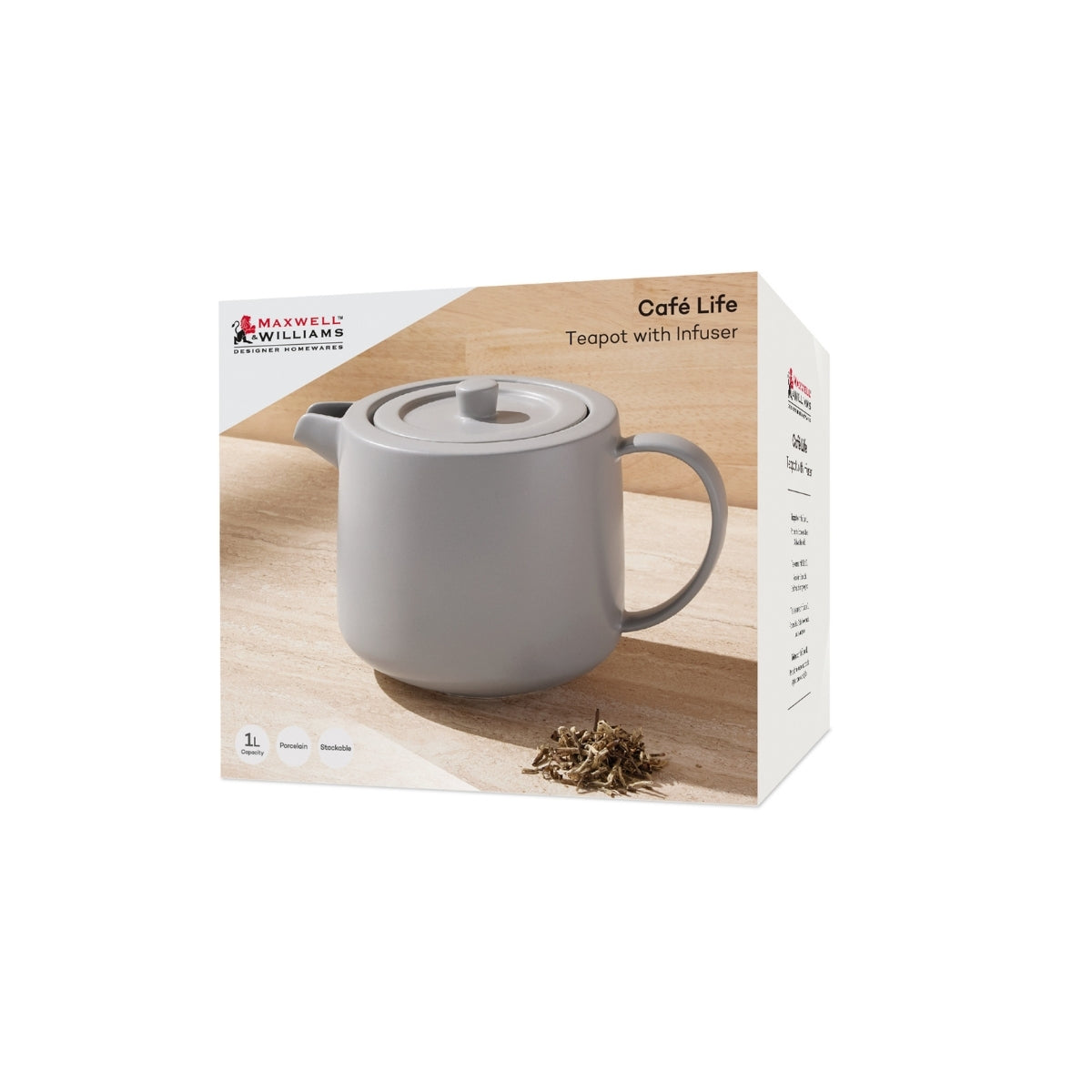 Cafe Life Teapot With Infuser 1L Grey Gift Boxed