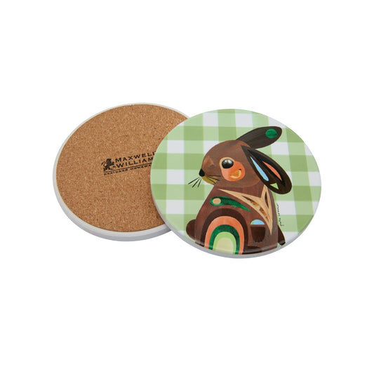 Pete Cromer Barn Friends Ceramic Round Coaster 10cm Green Bunny
