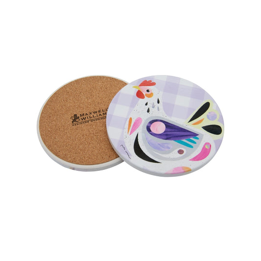 Pete Cromer Barn Friends Ceramic Round Coaster 10cm Purple Chook