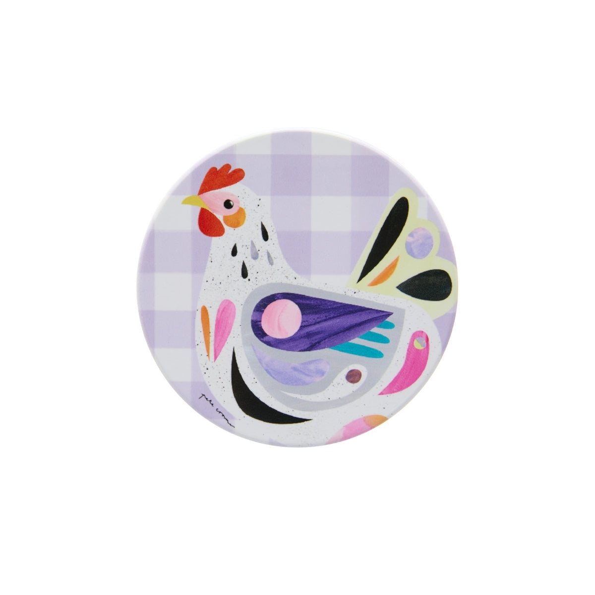 Pete Cromer Barn Friends Ceramic Round Coaster 10cm Purple Chook