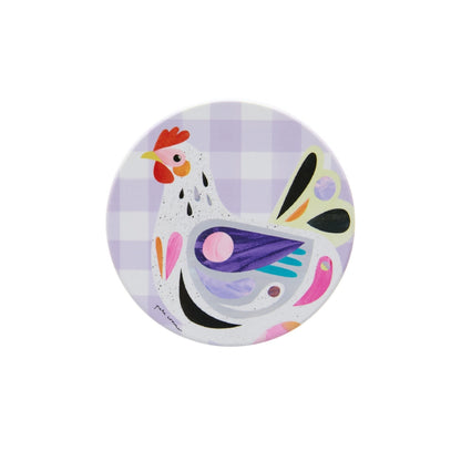 Pete Cromer Barn Friends Ceramic Round Coaster 10cm Purple Chook