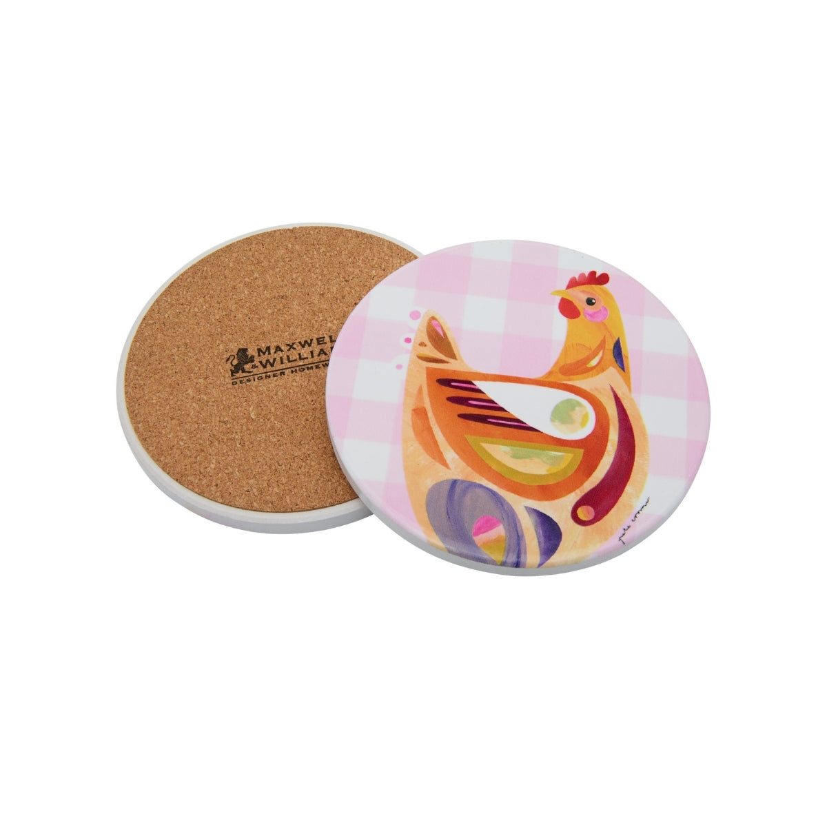 Pete Cromer Barn Friends Ceramic Round Coaster 10cm Pink Chook