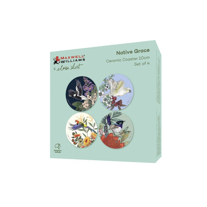 Maxwell & Williams Eloise Short Native Grace Ceramic Coaster 10cm Set of 4 Assorted Gift Boxed