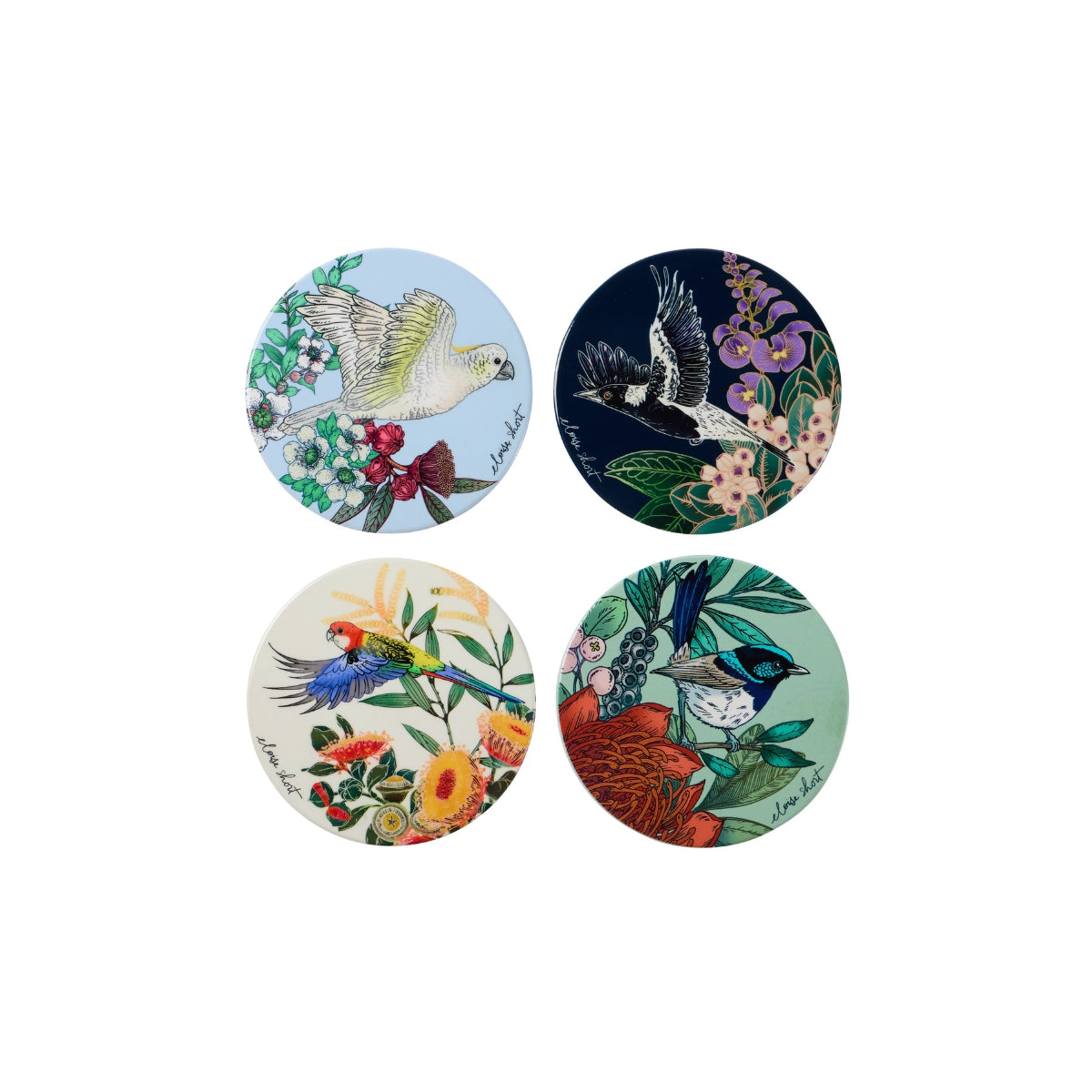 Maxwell & Williams Eloise Short Native Grace Ceramic Coaster 10cm Set of 4 Assorted Gift Boxed