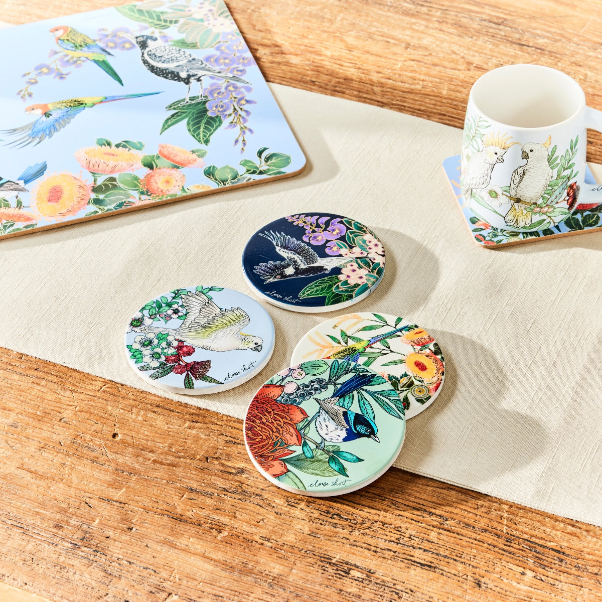Maxwell & Williams Eloise Short Native Grace Ceramic Coaster 10cm Set of 4 Assorted Gift Boxed
