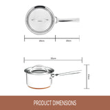 Essteele Per Vita 16cm /1.9 L Covered saucepan featuring product dimensions