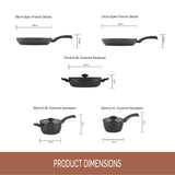 Essteele per Salute 5 piece Cookware set featuring product dimensions 