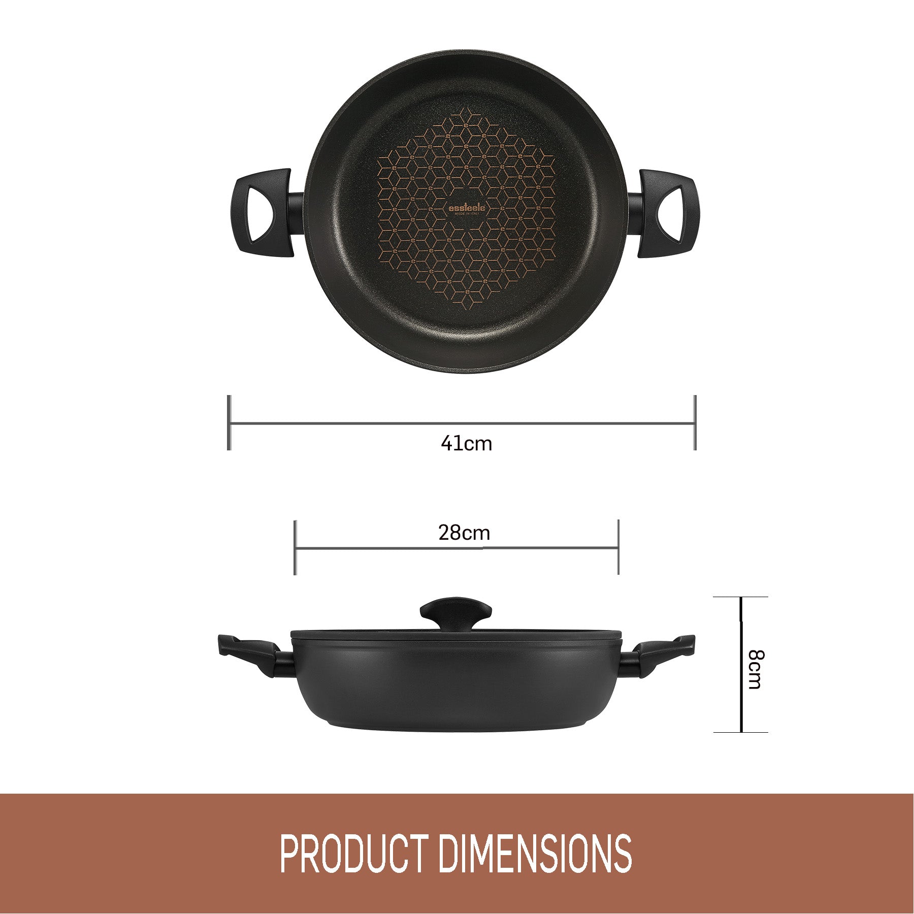Essteele Per Salute 28cm / 4 l Covered Sauteuse featuring product dimensions 