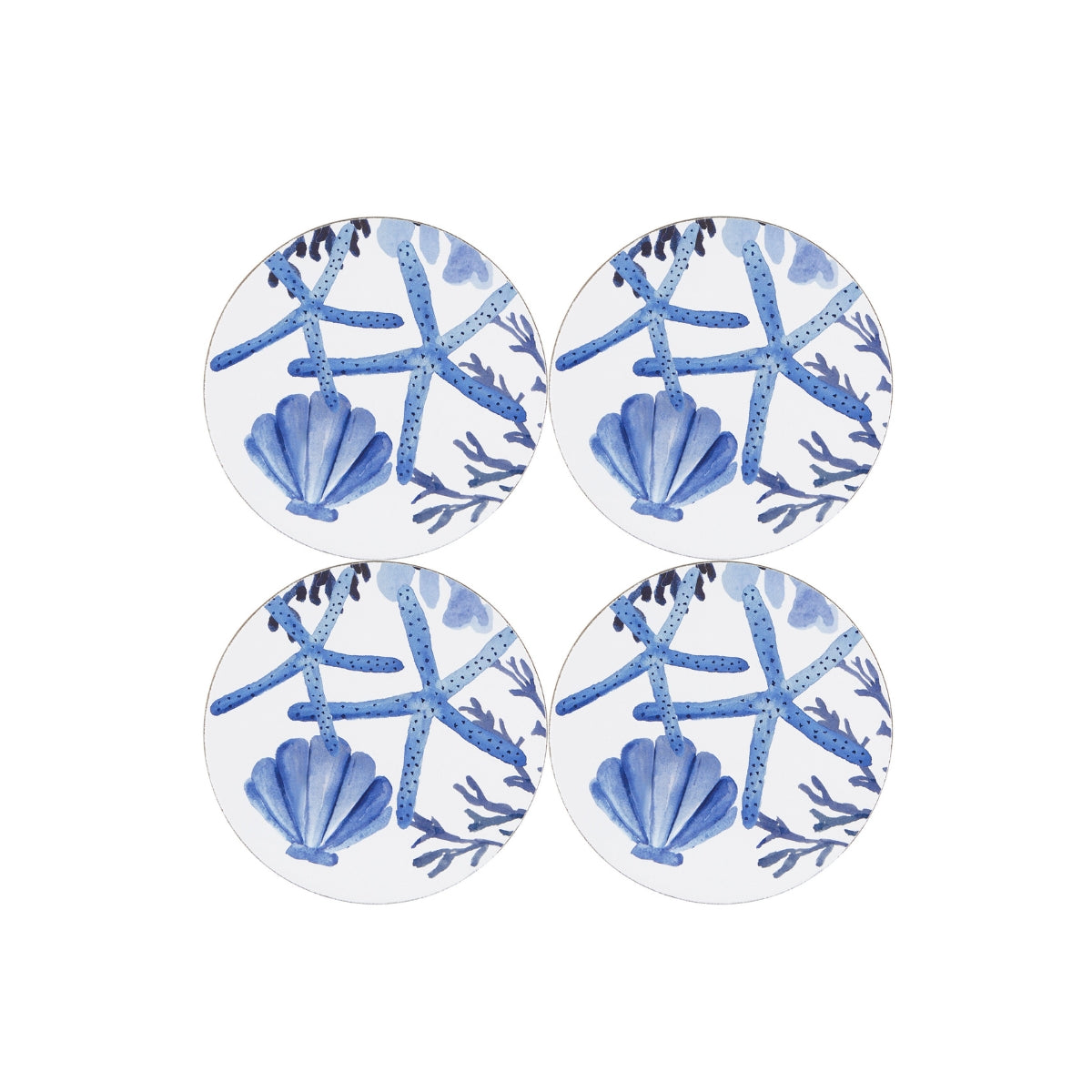 MW Blue Coral Round Cork Back Coaster 10cm Set of 4 Gift Boxed