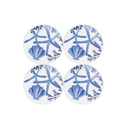 MW Blue Coral Round Cork Back Coaster 10cm Set of 4 Gift Boxed