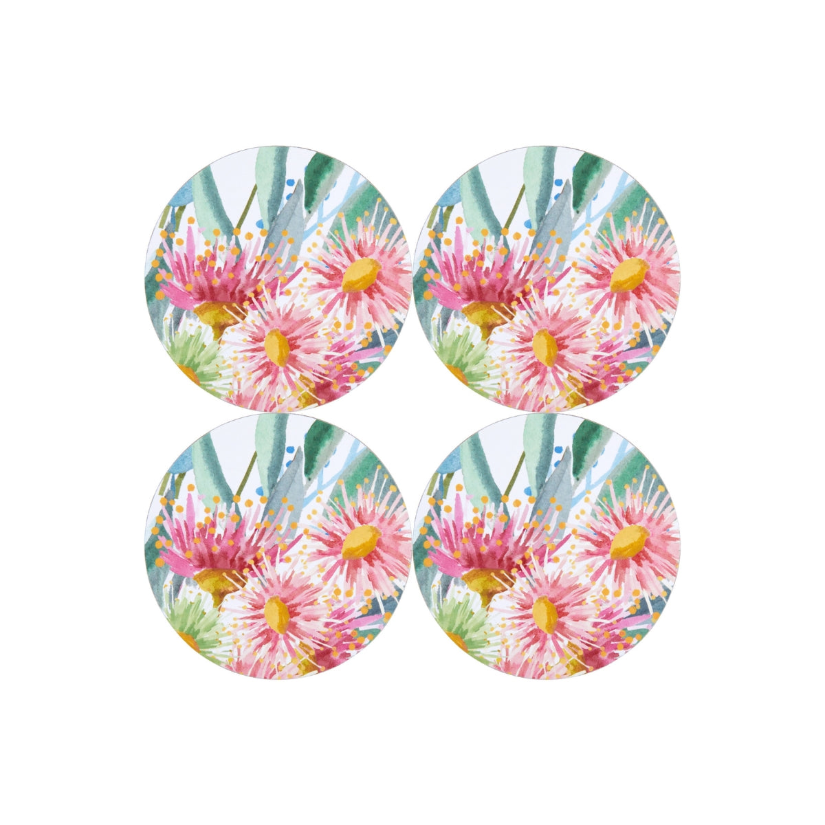 Royal Botanic Gardens Eucalyptus Bloom Round Cork Back Coaster 10cm Set of 4 Gift Boxed