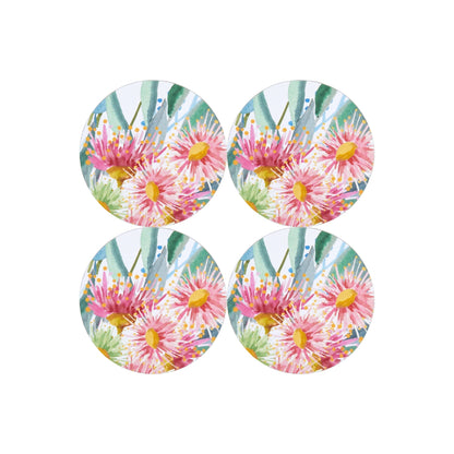 Royal Botanic Gardens Eucalyptus Bloom Round Cork Back Coaster 10cm Set of 4 Gift Boxed