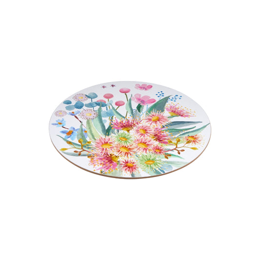 Royal Botanic Gardens Eucalyptus Bloom Round Cork Back Placemat 32cm Set of 4 Gift Boxed