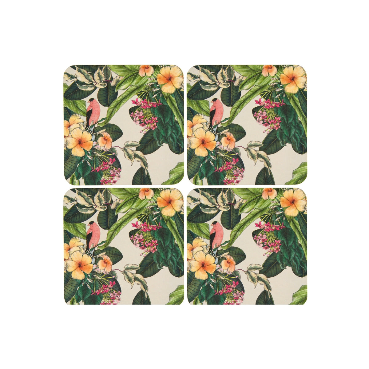 The Blck Pen Frangipani Cork Back Coaster 10.5cm Set of 4 Gift Boxed