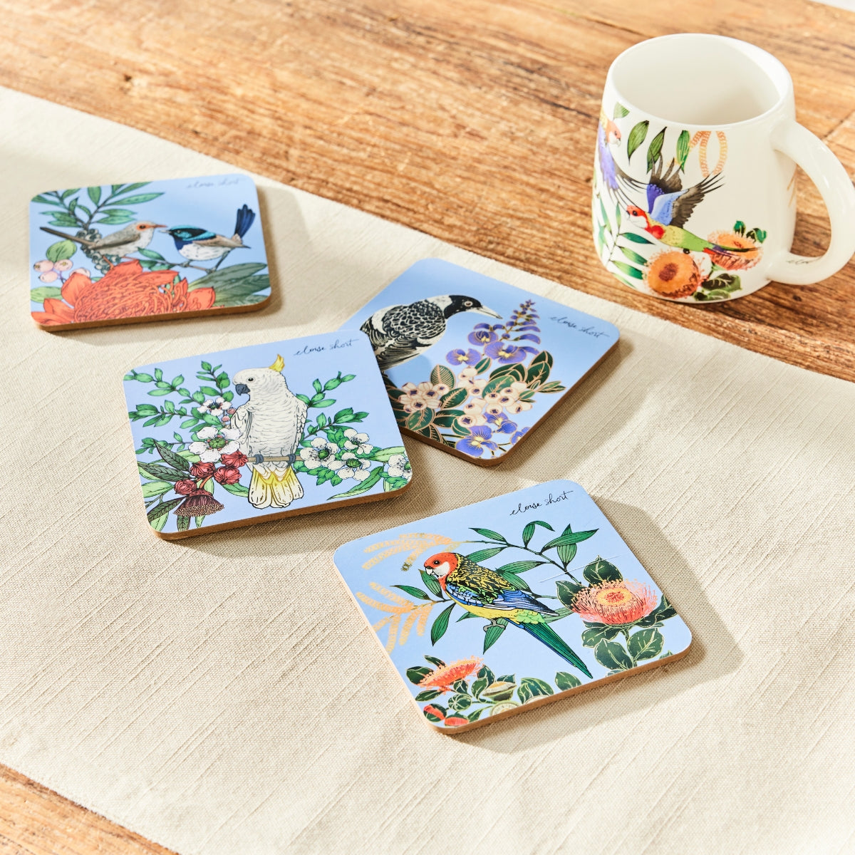 Maxwell & Williams Eloise Short Native Grace Cork Back Coaster 10.5cm Set of 4 Gift Boxed Assorted
