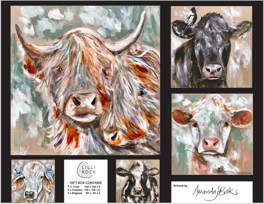 Amandas Cows Gift Pack including 1 x Trivet 4 x Coasters & 4 x Magnets 35x27cm Gift Pack