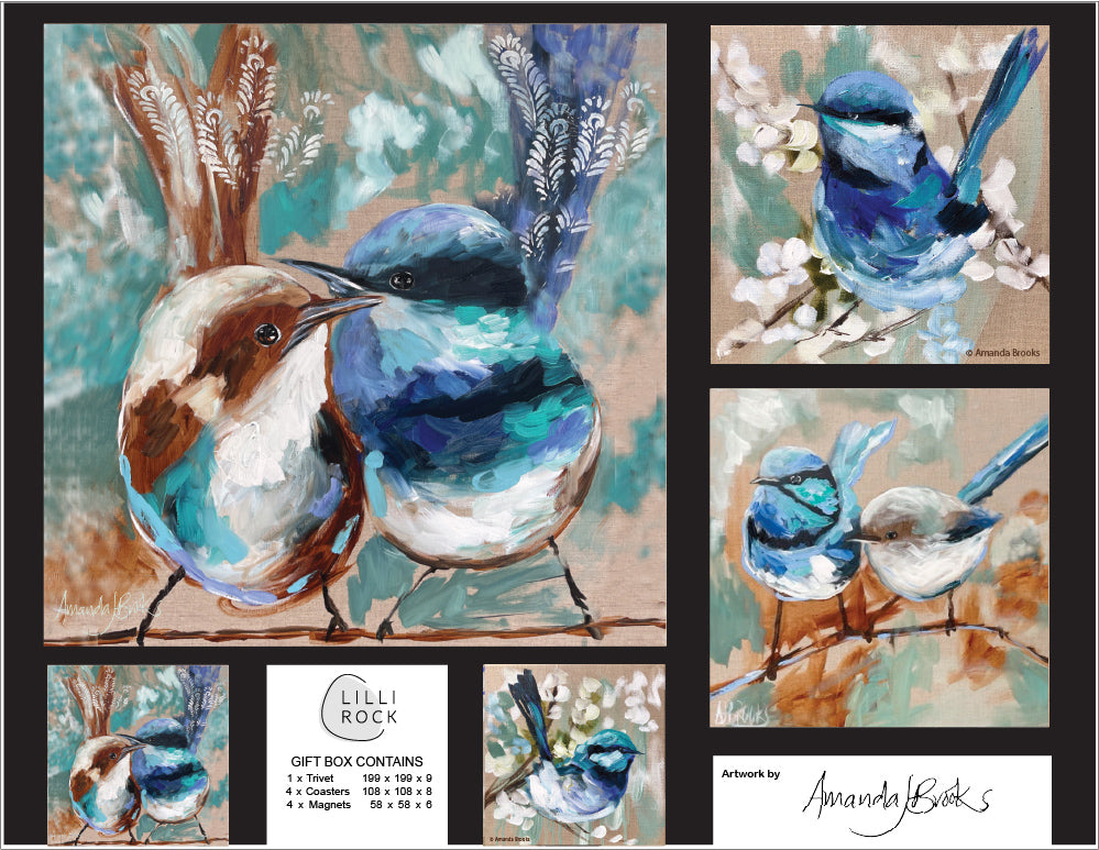 Amandas Wrens Gift Pack including 1 x Trivet 4 x Coasters & 4 x Magnets 35x27cm Gift Pack