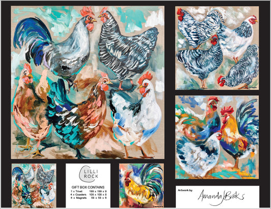 Here Chook Chook Gift Pack including 1 x Trivet 4 x Coasters & 4 x Magnets 35x27cm Gift Pack