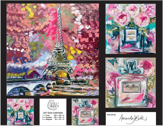 Touch of Paris Gift Pack including 1 x Trivet 4 x Coasters & 4 x Magnets 35x27cm Gift Pack