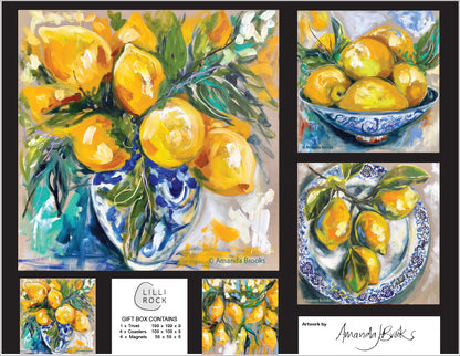 Lemons Galore Gift Pack including 1 x Trivet 4 x Coasters & 4 x Magnets 35x27cm Gift Pack