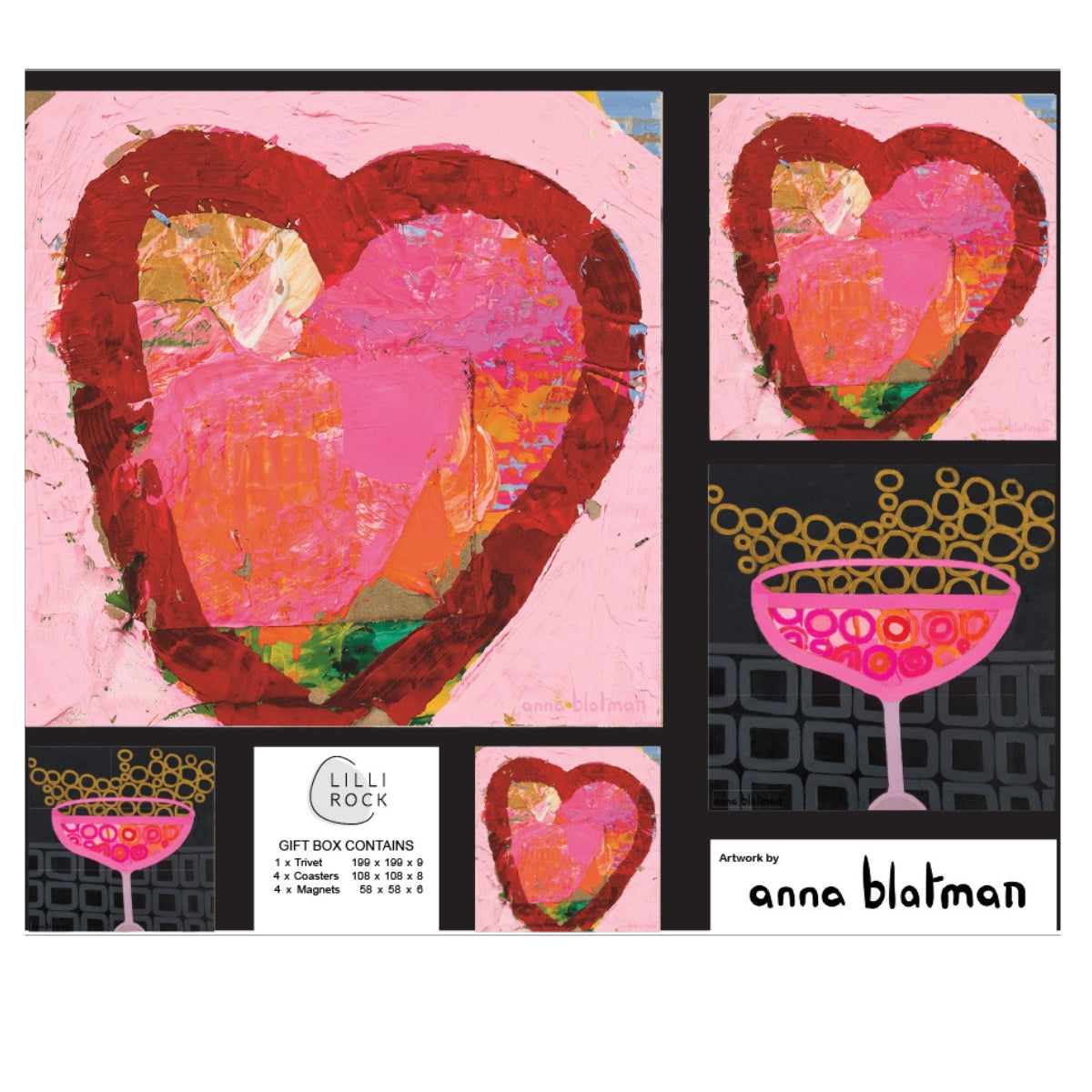 Annas Celebration Gift Pack including 1 x Trivet 4 x Coasters & 4 x Magnets 35x27cm Gift Pack