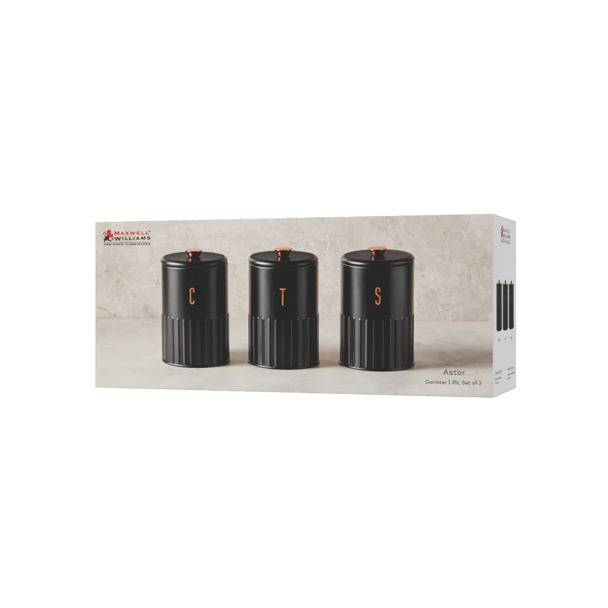 Astor Canister Set of 3 Black Gift Boxed