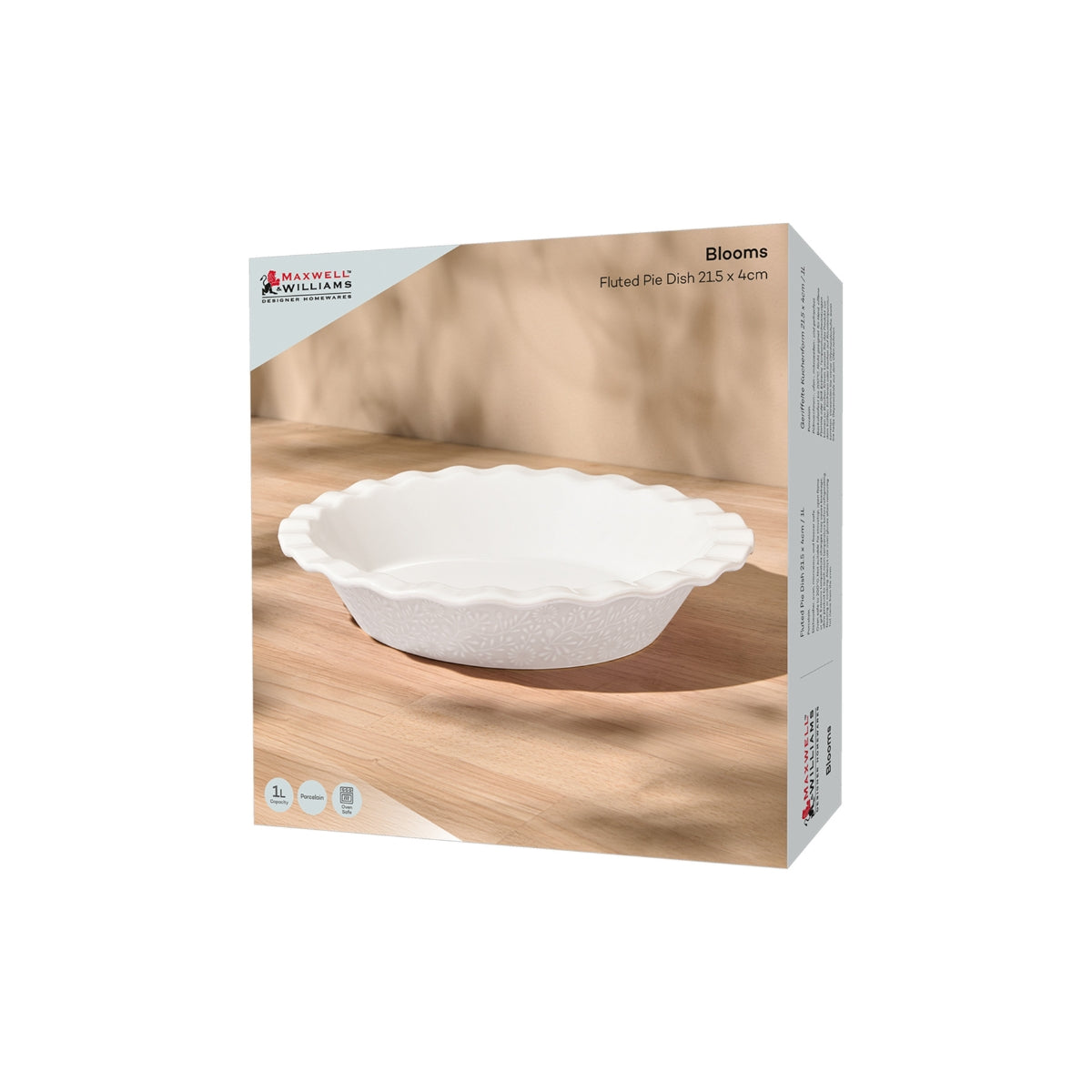 Blooms Fluted Pie Dish 21.5x4cm White Gift Boxed