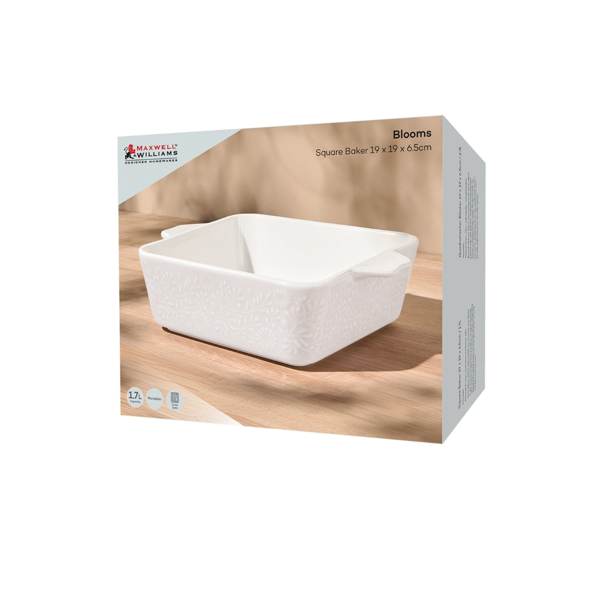 Blooms Square Baker 19x19x6.5cm White Gift Boxed