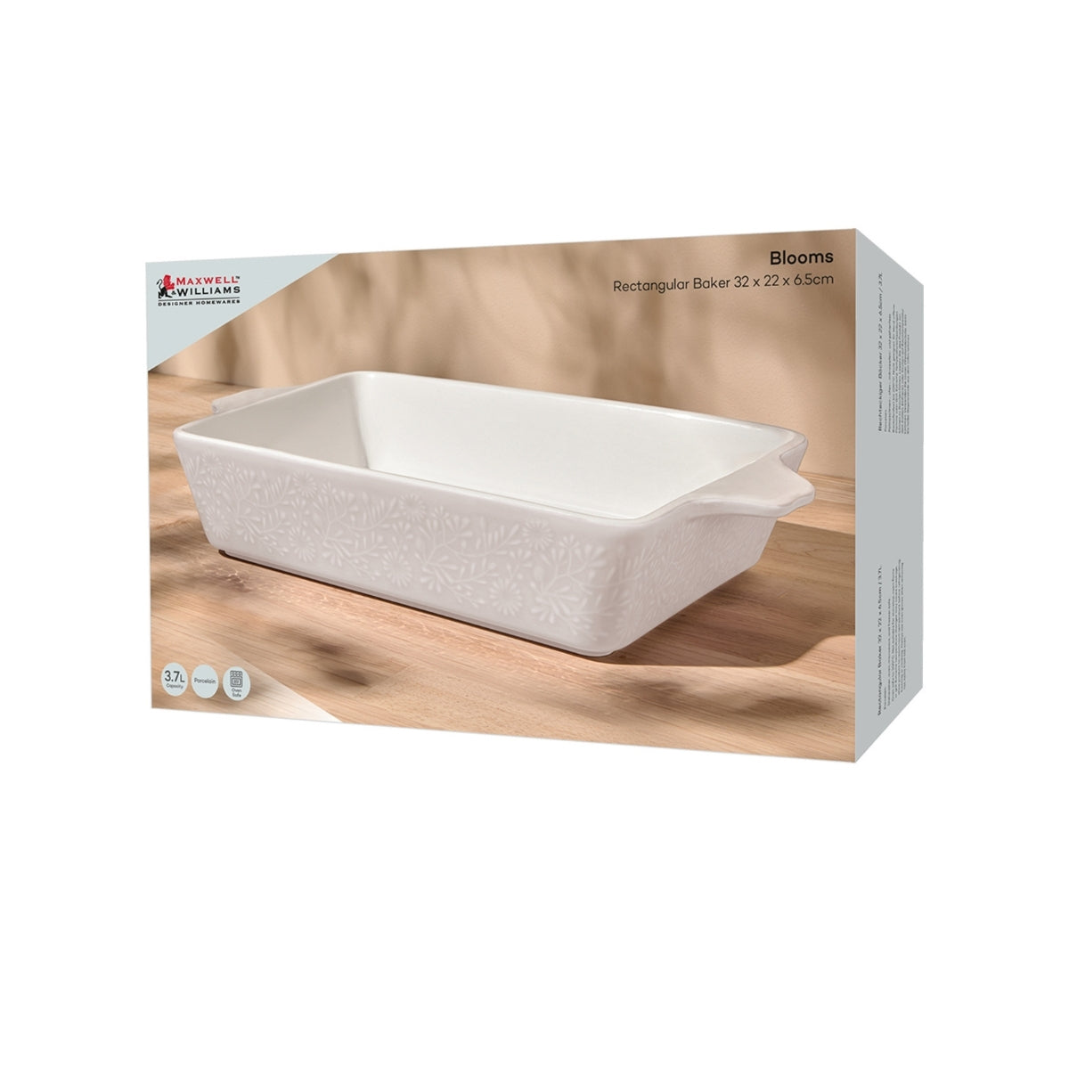 Blooms Rectangular Baker 32x22x6.5cm White Gift Boxed