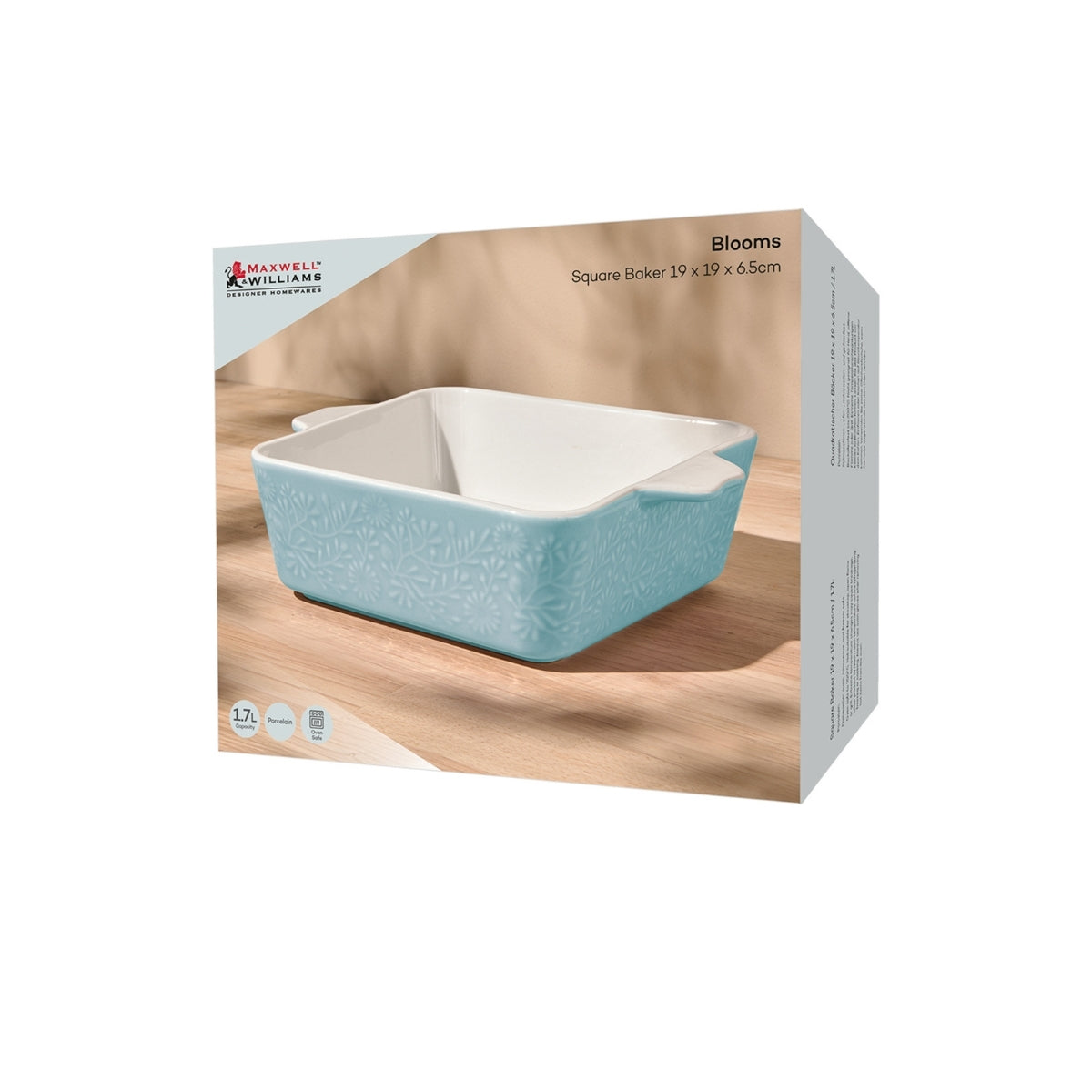 Blooms Square Baker 19x19x6.5cm Blue Gift Boxed