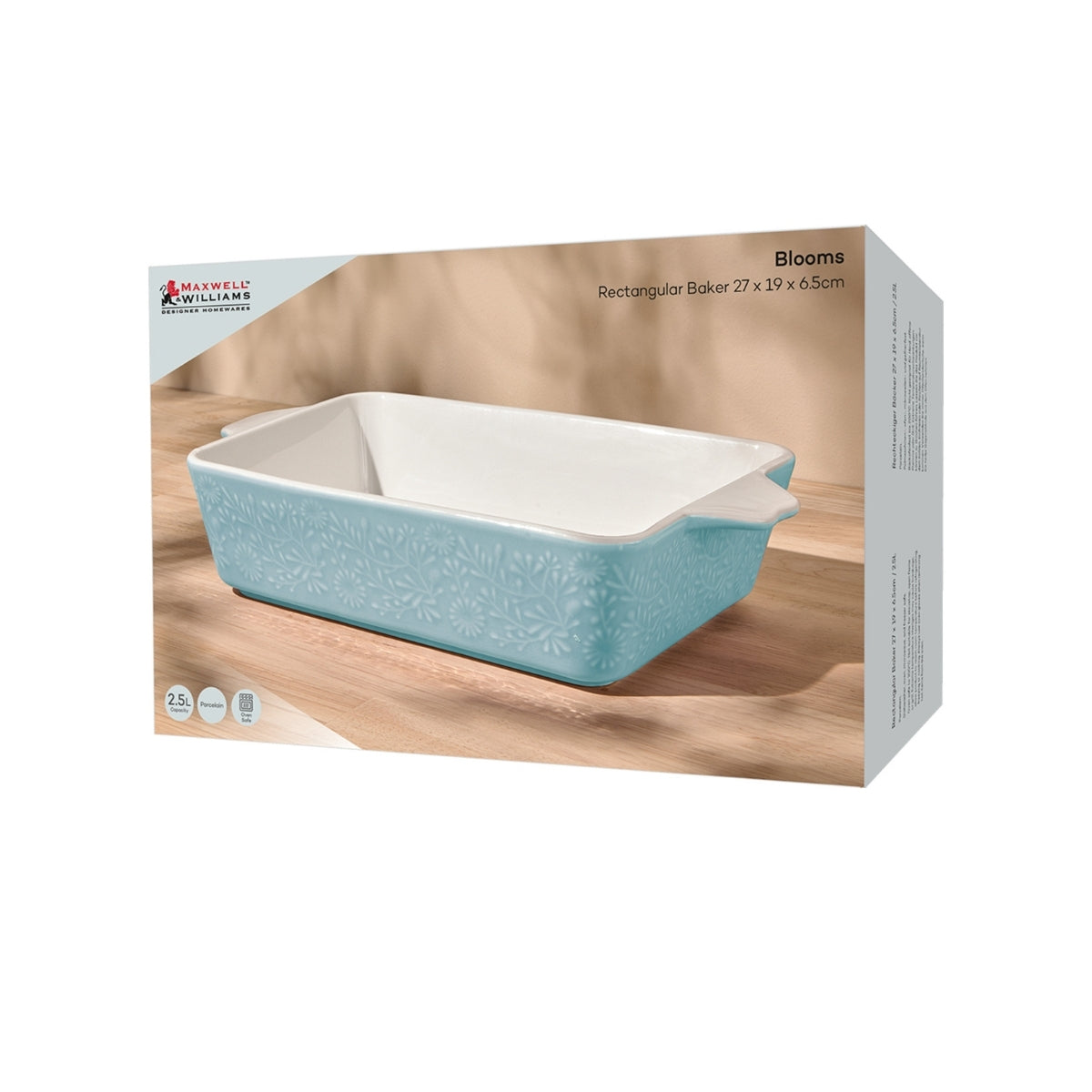 Blooms Rectangular Baker 27x19x6.5cm Blue Gift Boxed