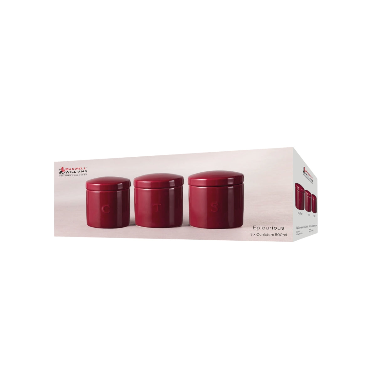 Maxwell & Williams Epicurious Canister 500ML Set of 3 Bordeaux Gift Boxed